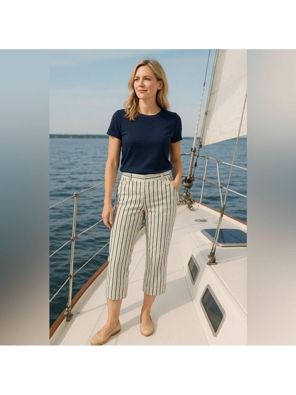 Ann Taylor LOFT Marisa Striped Cropped Pants | Size 4 | Nautical Preppy Resort